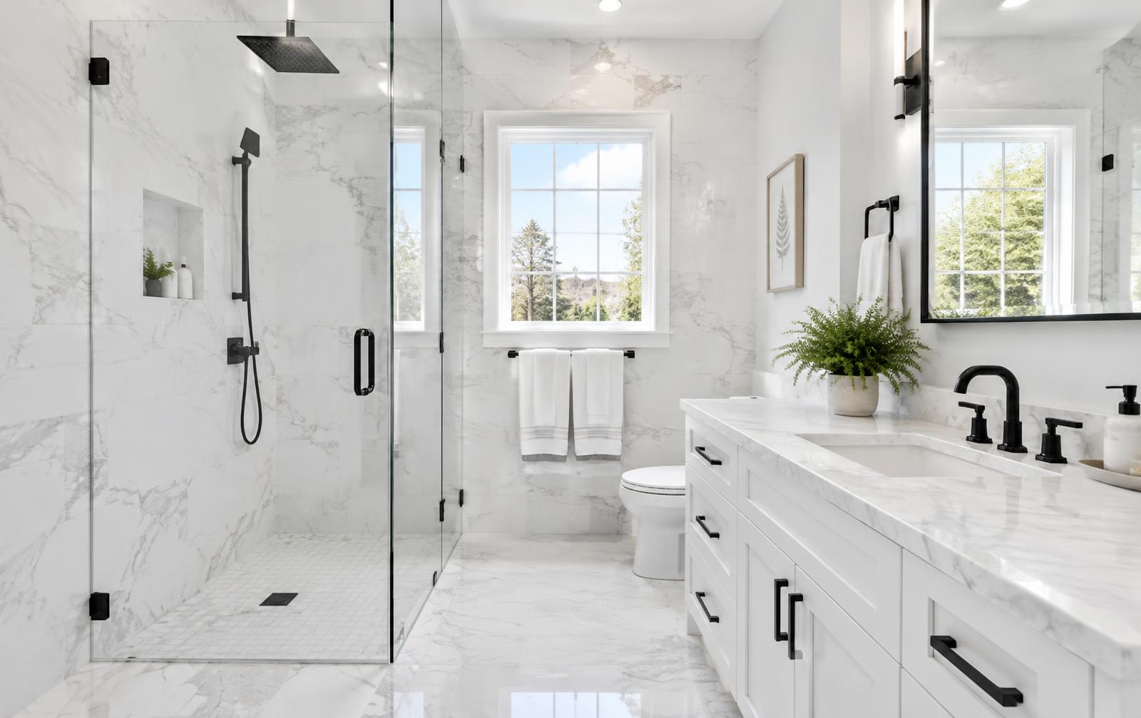Sparkling clean marble bathroom
